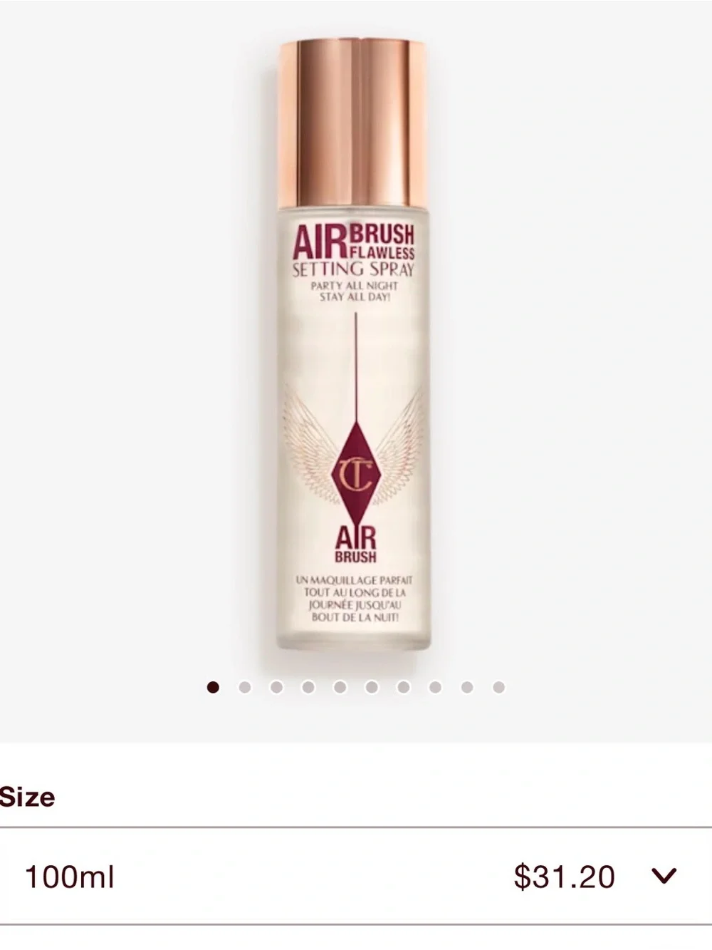 Charlotte Tilbury Airbrush Flawless Setting Spray - Nude with Rose Gold Cap